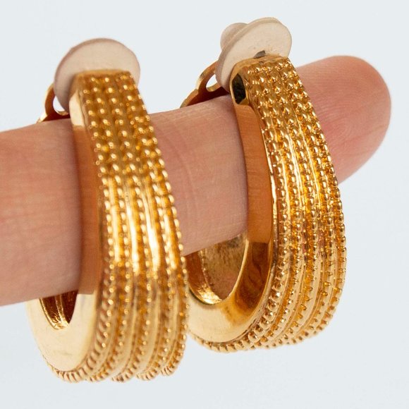 Textured Gold English Lock Clip-on Earrings - Picture 1 of 5